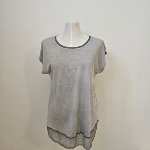 Dantelle Sheer Hem Tee Grey Layered Top Size Large